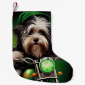 Havanese Dog Driving Bike St. Patrick's Day Kleine Kerstsok (Voorkant)