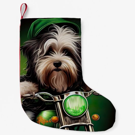 Havanese Dog Driving Bike St. Patrick's Day Kleine Kerstsok (Voorkant)