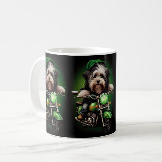 Havanese Dog Driving Bike St. Patrick's Day Koffiemok (Voorkant links)