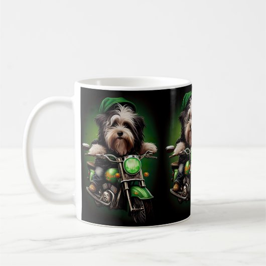 Havanese Dog Driving Bike St. Patrick's Day Koffiemok (Links)
