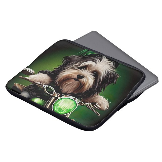 Havanese Dog Driving Bike St. Patrick's Day Laptop Sleeve (Voorkant top)