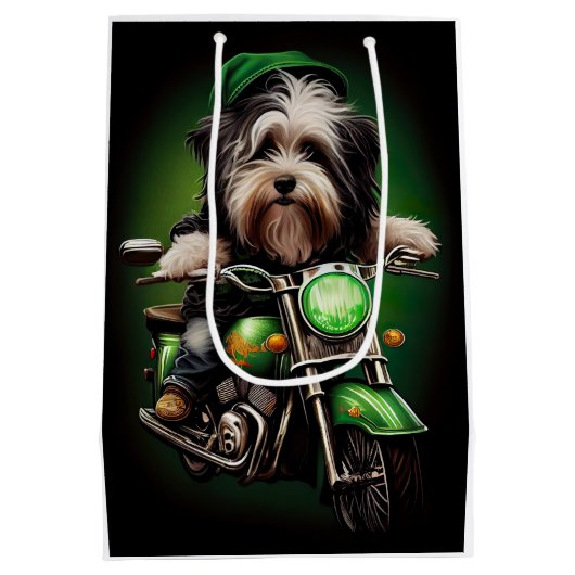 Havanese Dog Driving Bike St. Patrick's Day Medium Cadeauzakje (Achterkant)