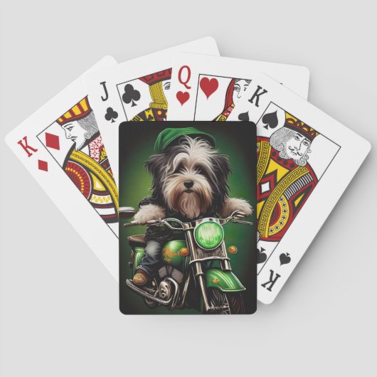 Havanese Dog Driving Bike St. Patrick's Day Pokerkaarten (Achterkant)