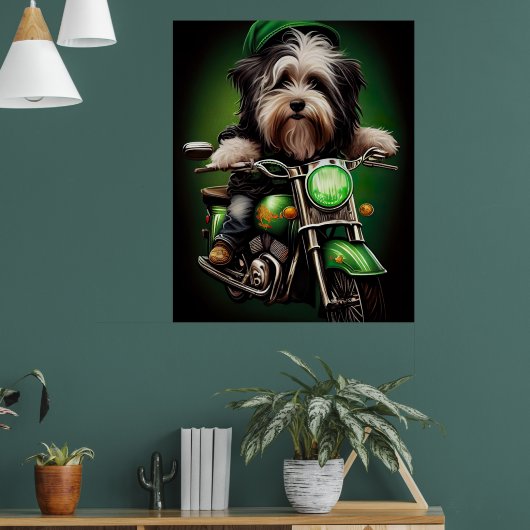 Havanese Dog Driving Bike St. Patrick's Day Poster (Woonkamer 1)
