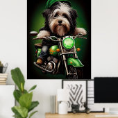 Havanese Dog Driving Bike St. Patrick's Day Poster (Thuiskantoor)