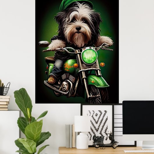 Havanese Dog Driving Bike St. Patrick's Day Poster (Thuiskantoor)