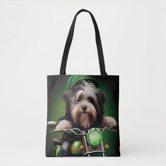 Havanese Dog Driving Bike St. Patrick's Day Tote Bag (Voorkant)