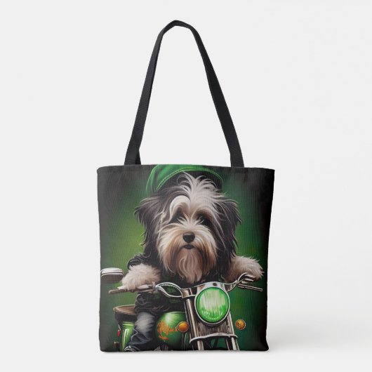 Havanese Dog Driving Bike St. Patrick's Day Tote Bag (Achterkant)