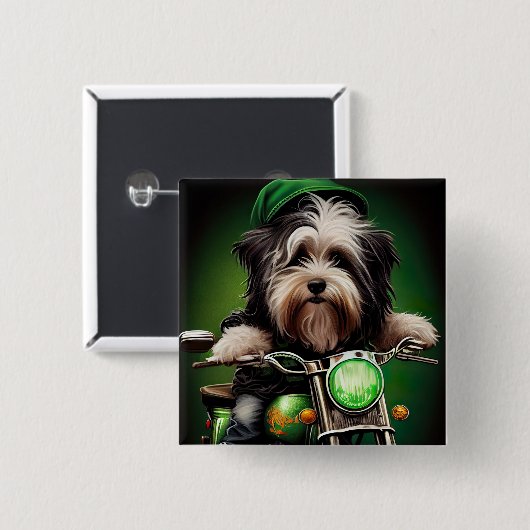 Havanese Dog Driving Bike St. Patrick's Day Vierkante Button 5,1 Cm (Voorkant /achterkant)