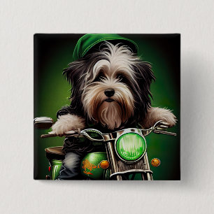 Havanese Dog Driving Bike St. Patrick's Day Vierkante Button 5,1 Cm