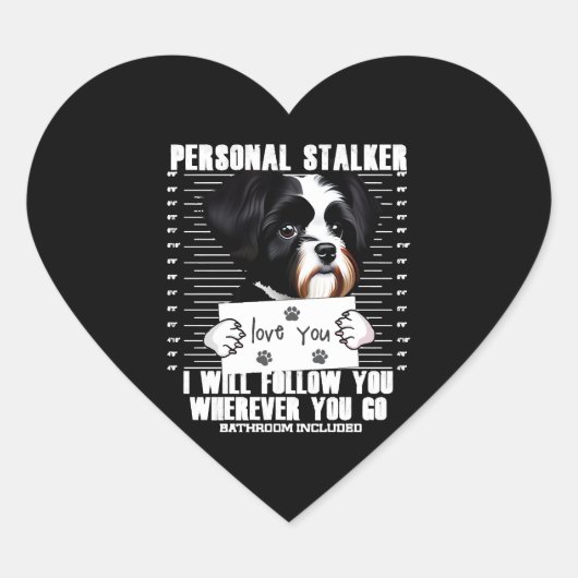 Havanese Dog Funny Stalker Cartoon Hart Sticker (Voorkant)