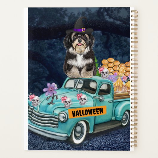 Havanese Dog Halloween Truck Scary Night Planner (Achterkant)
