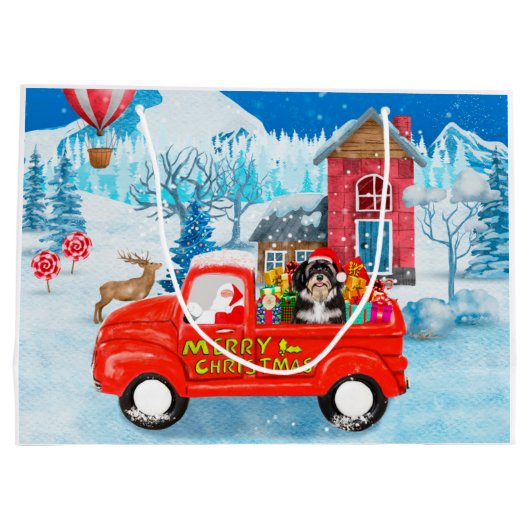 Havanese Dog Kerstmis bezorging vrachtwagen sneeuw Groot Cadeauzakje (Achterkant)