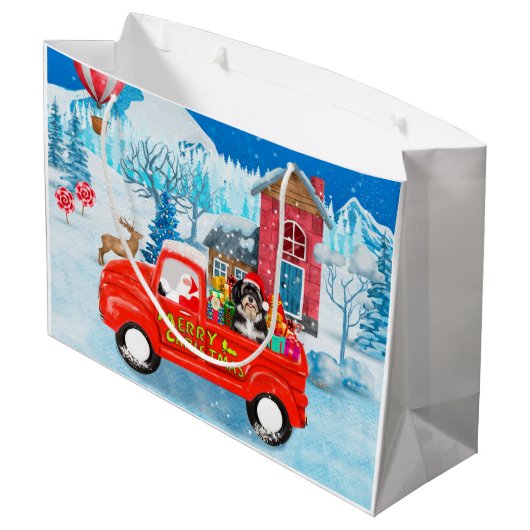 Havanese Dog Kerstmis bezorging vrachtwagen sneeuw Groot Cadeauzakje (Achterkant Gekanteld)