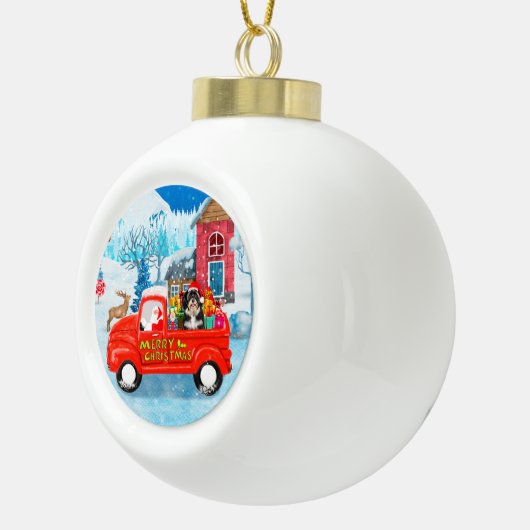 Havanese Dog Kerstmis bezorging vrachtwagen sneeuw Keramische Bal Ornament (Rechts)