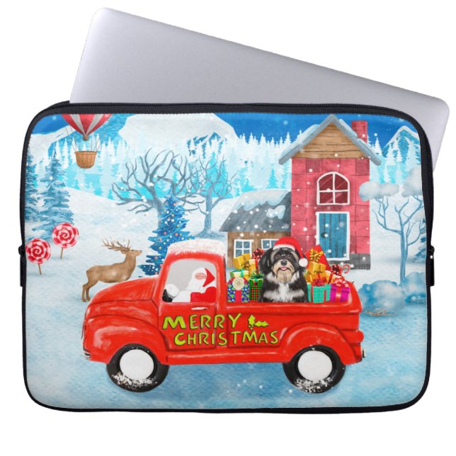 Havanese Dog Kerstmis bezorging vrachtwagen sneeuw Laptop Sleeve (Voorkant)