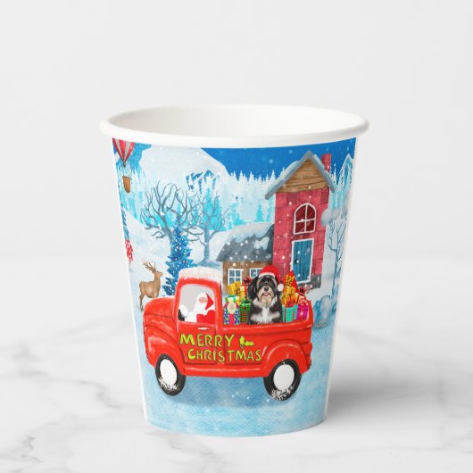 Havanese Dog Kerstmis bezorging vrachtwagen sneeuw Papieren Bekers (Voorkant)