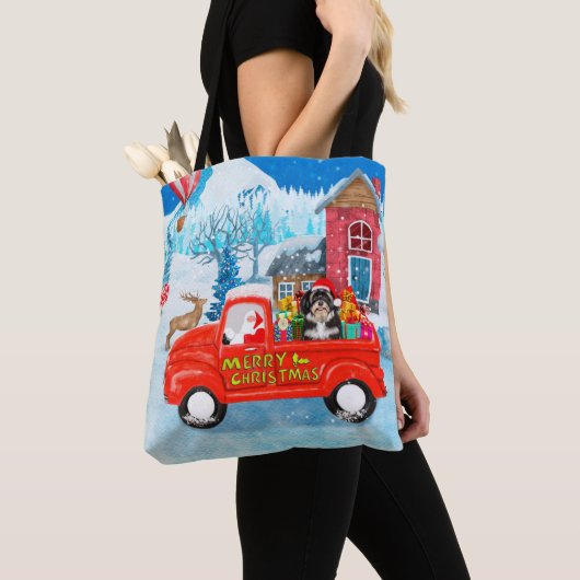 Havanese Dog Kerstmis bezorging vrachtwagen sneeuw Tote Bag (Dichtbij)