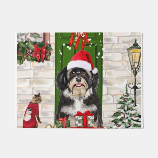 Havanese Dog Kerstmis Deurmat (Voorkant)
