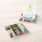 Havanese Dog Kerstmis Glazen Onderzetter (Schuin)