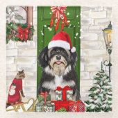 Havanese Dog Kerstmis Glazen Onderzetter (Voorkant)