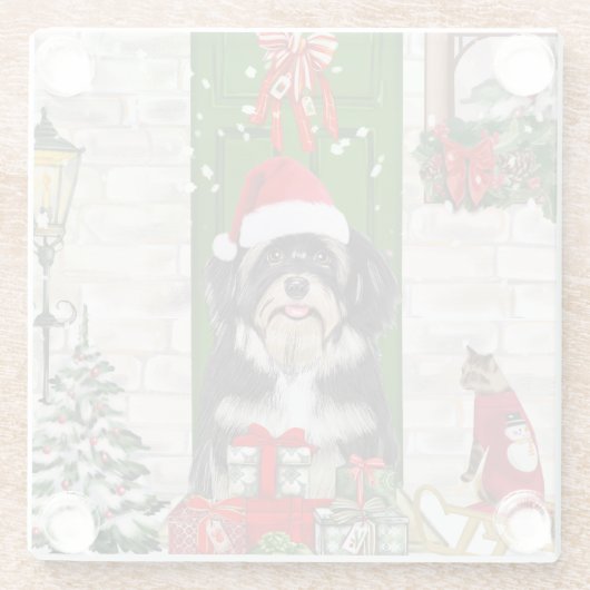 Havanese Dog Kerstmis Glazen Onderzetter (Achterkant)