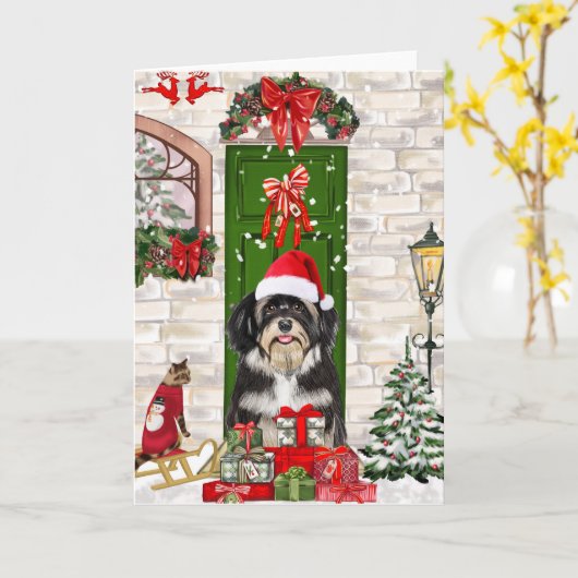 Havanese Dog Kerstmis Kaart (Gele Bloem)