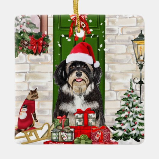 Havanese Dog Kerstmis Keramisch Ornament (Voorkant)
