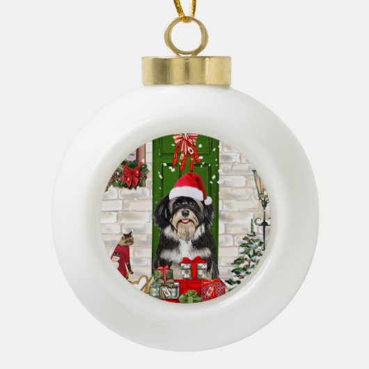 Havanese Dog Kerstmis Keramische Bal Ornament (Voorkant)