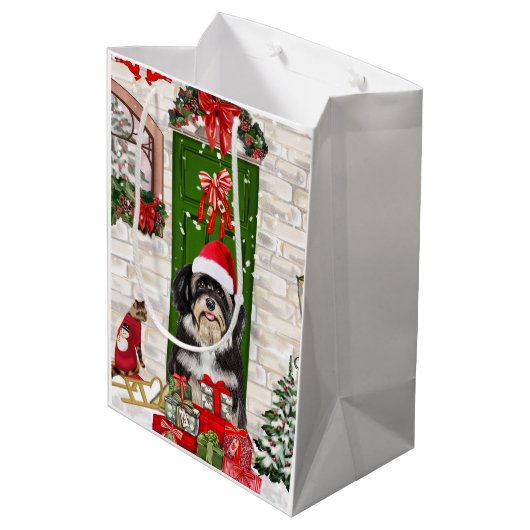 Havanese Dog Kerstmis Medium Cadeauzakje (Achterkant Gekanteld)