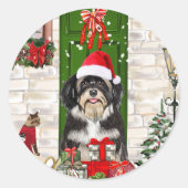 Havanese Dog Kerstmis Ronde Sticker (Voorkant)