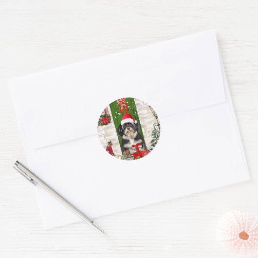 Havanese Dog Kerstmis Ronde Sticker (Envelop)