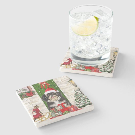 Havanese Dog Kerstmis Stenen Onderzetter (Zijkant)
