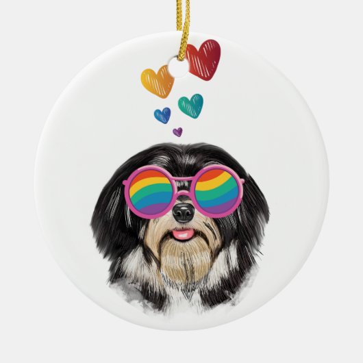 Havanese Dog met harten Valentijnsdag Keramisch Ornament (Voorkant)