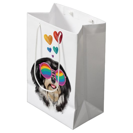 Havanese Dog met harten Valentijnsdag Medium Cadeauzakje (Voorkant Gekanteld)