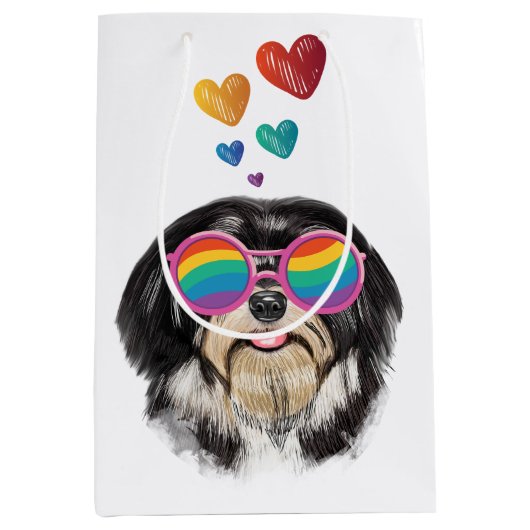 Havanese Dog met harten Valentijnsdag Medium Cadeauzakje (Voorkant)