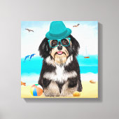 Havanese Dog op strand Canvas Afdruk (Voorkant)
