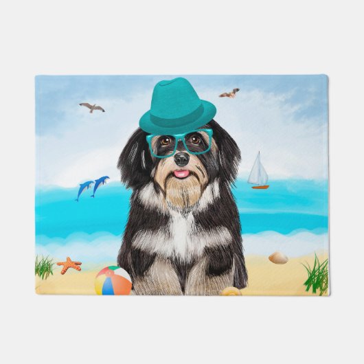 Havanese Dog op strand Deurmat (Voorkant)