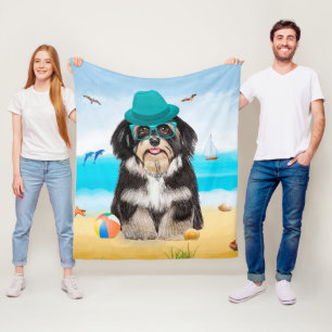 Havanese Dog op strand Fleece Deken