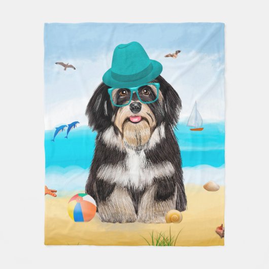 Havanese Dog op strand Fleece Deken (Voorkant)