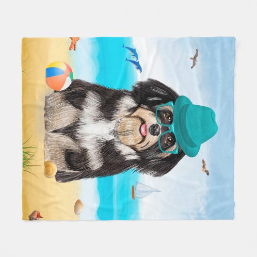 Havanese Dog op strand Fleece Deken (Voorkant (Horizontaal))