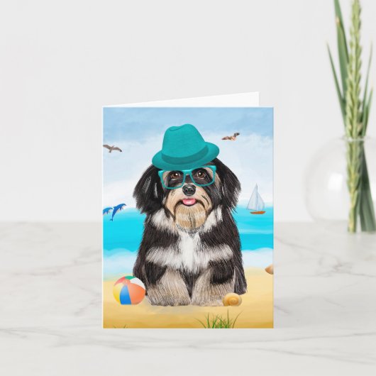 Havanese Dog op strand Kaart (Voorkant)