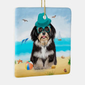 Havanese Dog op strand Keramisch Ornament (Rechts)