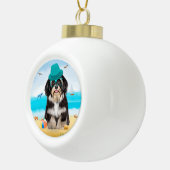 Havanese Dog op strand Keramische Bal Ornament (Rechts)