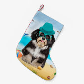 Havanese Dog op strand Kleine Kerstsok (Voorkant (Hangend))