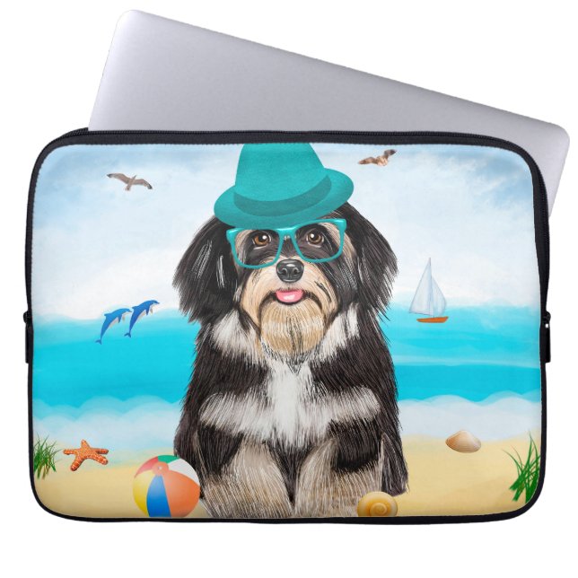 Havanese Dog op strand Laptop Sleeve (Voorkant)