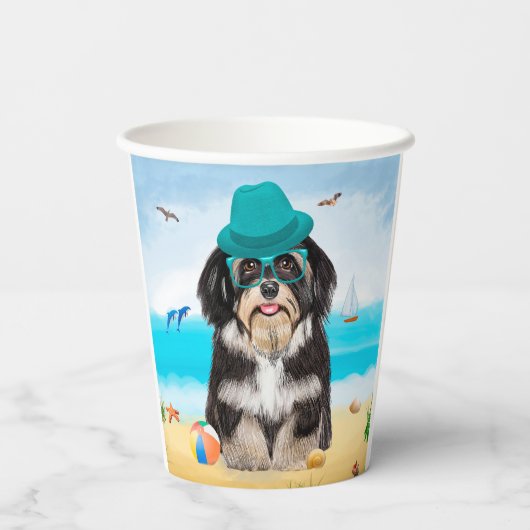 Havanese Dog op strand Papieren Bekers (Achterkant)