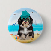 Havanese Dog op strand Ronde Button 5,7 Cm (Voorkant)