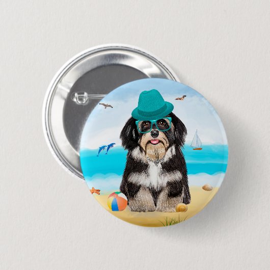 Havanese Dog op strand Ronde Button 5,7 Cm (Voorkant /achterkant)