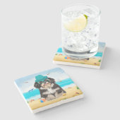 Havanese Dog op strand Stenen Onderzetter (Zijkant)